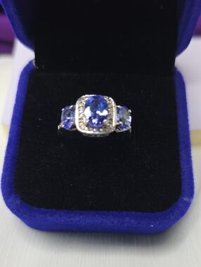 Tanzanite 3 Stone Sterling Silver Ring